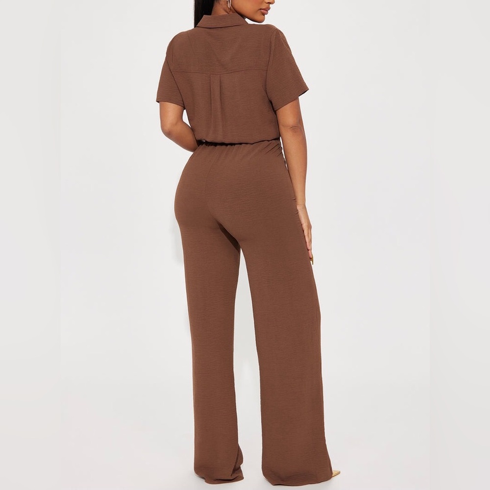 Fashion Nova Wide Leg Jumpsuit Short Sleeve Chocolate Brown Size 1X - Picture 3 of 16